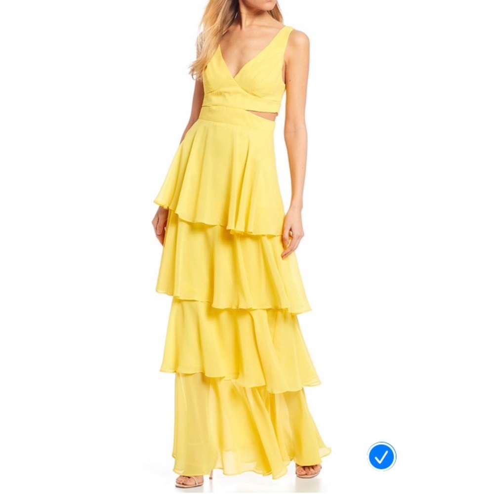 Yellow V-neck Tiered Skirt Long Dress